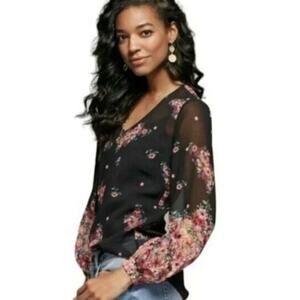 NWT CAbi #3594 Blooming Blouse Sheer Floral Black Womens Medium Fairy Whimsygoth